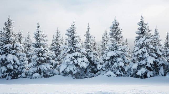 Trees adorned in a pristine blanket of snow create a serene and enchanting landscape. Ai Generated.