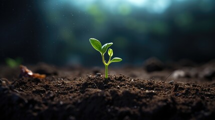 A small green sprout breaks through the ground, symbolizing the beginning of new life and growth. Ai Generated.