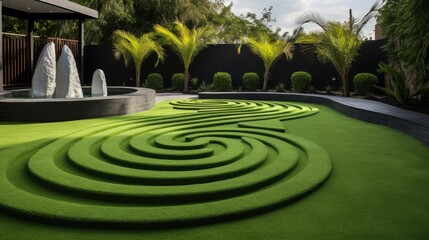 Artificial grass provides a lush and maintenance-free alternative, Ai Generated.