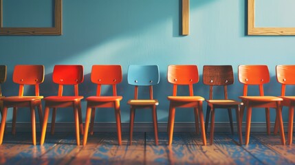 A row of chairs with one standing out, symbolizing a unique job opportunity and the quest for business leadership, Ai Generated.