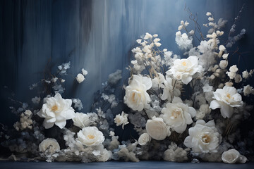 Maternity backdrop, wedding backdrop, photography background with delicate flowers. - 756179534