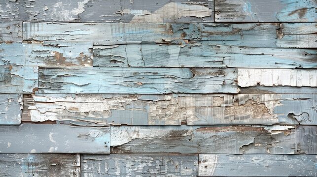 Weathered blue washed old wood background with abstract texture pieces. Ai Generated