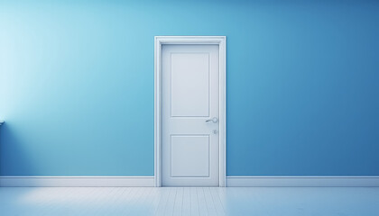 A blue door with a white trim sits in front of a wall