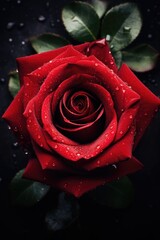 A bird's-eye view captures the exquisite details of a vibrant red rose in full bloom. Ai Generated.