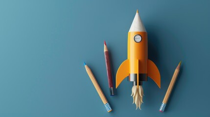 Pencils transformed into a rocket, launching excitement for the academic journey, Ai Generated.