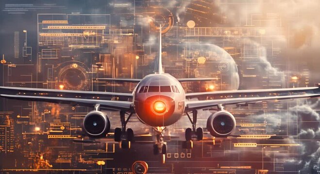 Texture of graphic composition of aviation, biomedicine, electronic information technology related elements 8k