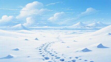 A serene snowy landscape stretches under a clear blue sky, painting a peaceful and wintry scene. Ai Generated.