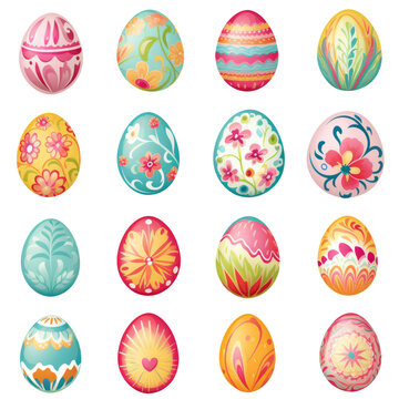set of easter eggs. Perfect colorful handmade easter eggs isolated on a white