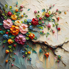 Piękne malowane kolorowe kwiaty, impasto, dekoracja generative ai
