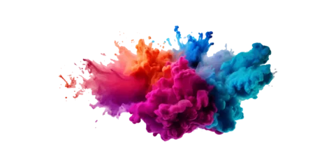 Deurstickers colorful vibrant rainbow Holi paint color powder explosion with bright colors isolated white background.  © Towhidul
