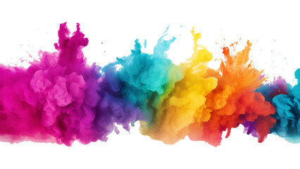 colorful vibrant rainbow Holi paint color powder explosion with bright colors isolated white background.	