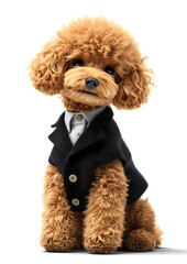 Sitting poodle with clothes on