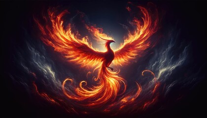 A stunning digital art illustration of a phoenix rising in a blaze of flames, symbolizing rebirth and transformation.