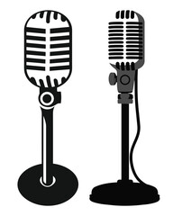Vector retro monochrome music microphone concept isolated on the background