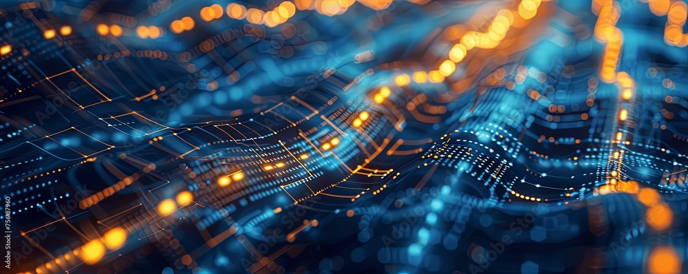 Poster futuristic circuit board technology with glowing nodes an abstract concept image of a futuristic cir
