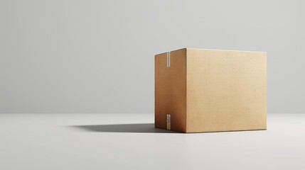 Minimalist cardboard box on a plain background with shadow.