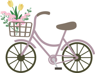 Fototapeta premium 花を飾っている自転車のシンプルなイラスト素材