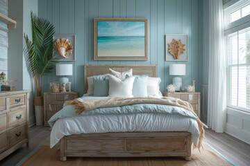 A coastal-inspired bedroom sanctuary, complete with coastal-themed decor accents