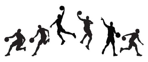 Fototapeta na wymiar Basketball player. Silhouettes of people playing basketball on a white background. Graphic images for designers and for decorating their work. Vector illustration.