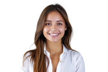 Studio portrait of a beautiful young woman with an attractive smile wearing casual outfits looking at camera, isolated on transparent png background.	