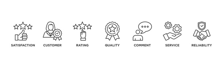 Obraz premium Feedback banner web icon vector illustration concept with icon of satisfaction, customer, rating, quality, comment, service and reliability 