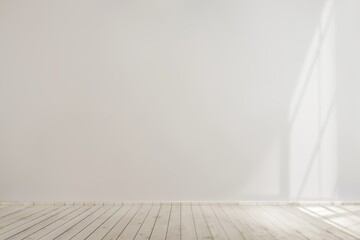 White blank concrete wall mockup with a wooden floor - obrazy, fototapety, plakaty