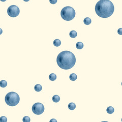 Abstract modern graphic design with blue glossy beads. Watercolor pattern for your design. 