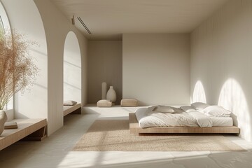 A minimalist bedroom sanctuary, complete with minimalist furniture arrangements
