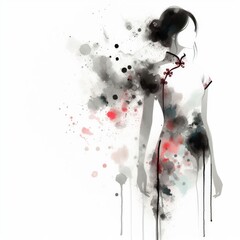 Chinese woman in cheongsam dress in splash ink painting with Generative AI.