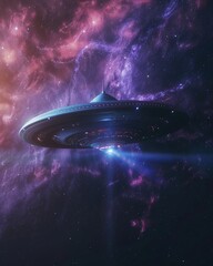 3D-rendered UFO exploring the unknowns of a dark galaxy - obrazy, fototapety, plakaty