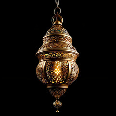 Orientalische goldene Lampe an einer Kette, Ramadan, schwarzer Hintergrund, dekoration, alt, gegenstand, kultur, gold, Oriental golden lamp on a chain, Ramadan, black background, decoration, old, obje