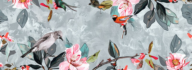 autumn leaves background with birds.