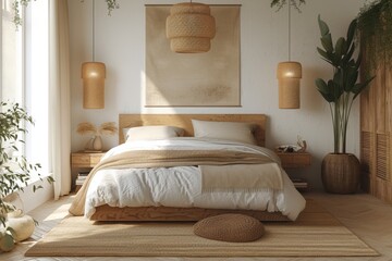 A minimalist-style bedroom oasis, featuring minimalist furniture designs