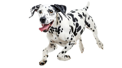 Running happy dalmatian dog isolated on a white background Running happy dalmatian dog isolated on...