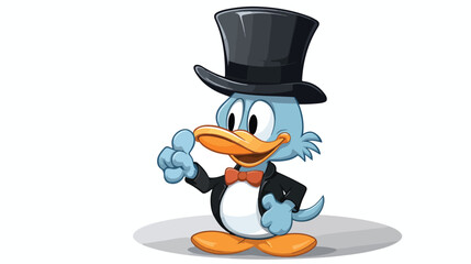 Cartoon duck wearing top hat with thought bubble as