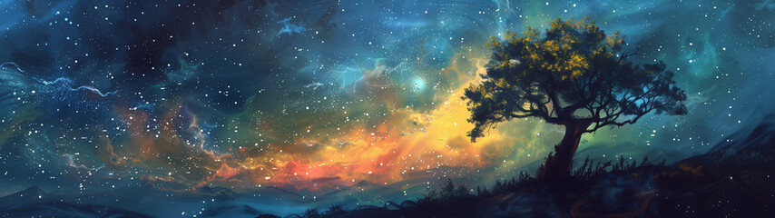 Obraz na płótnie Canvas Night’s Symphony: The Harmony of Stars and Scenery