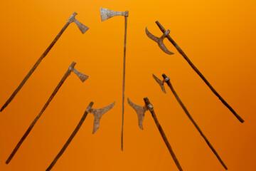 Different kind of tree cutter Axes used by tribals in Orissa, India.