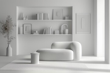 A minimalist living room with a single armchair sofa