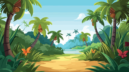 Fototapeta na wymiar Cartoon tropical landscape unending background for g