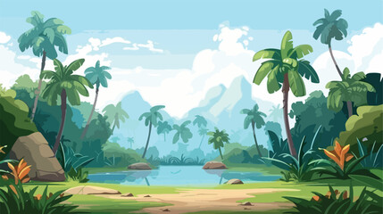 Fototapeta na wymiar Cartoon tropical landscape unending background for g