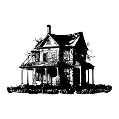 hand drawn illustration of haunted house, dark and creepy