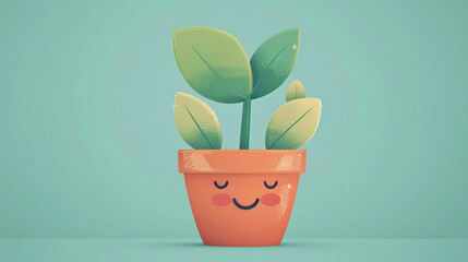 Pot plant, cute and artistic illustration. Incorporating adorable plant illustrations into dcor, adding charm and sweetness. Elevate spaces with charming illustrations.