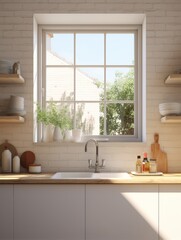 Fototapeta na wymiar Modern kitchen window, with clean work surface 