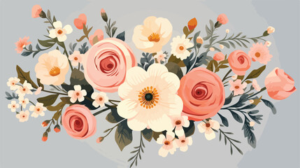 Colored vintage flowers bouquet or pattern flat vector