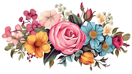 Colored vintage flowers bouquet or pattern flat vector