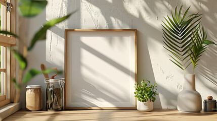 Simplicity and Style: Interior Design with a Mockup ISO A Frame in a Light Wood Kitchen