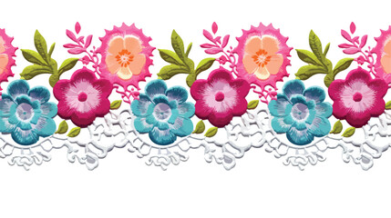 Obraz na płótnie Canvas Colorful seamless lace border embroidery design for