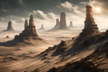 Rugged plateaus standing as sentinels, a silent testament to the artistry of erosion. - obrazy, fototapety, plakaty