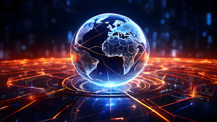 Fototapeta premium globe-ensnared-in-a-complex-abstract-network-threads-of-connectivity-encircle-the-sphere-intricate