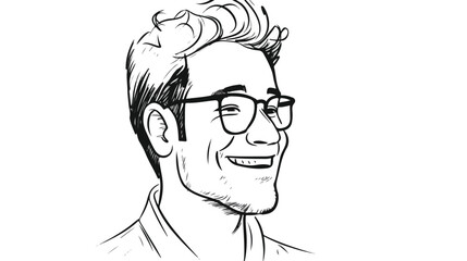 Continuous line drawing of smiling man in glasses on